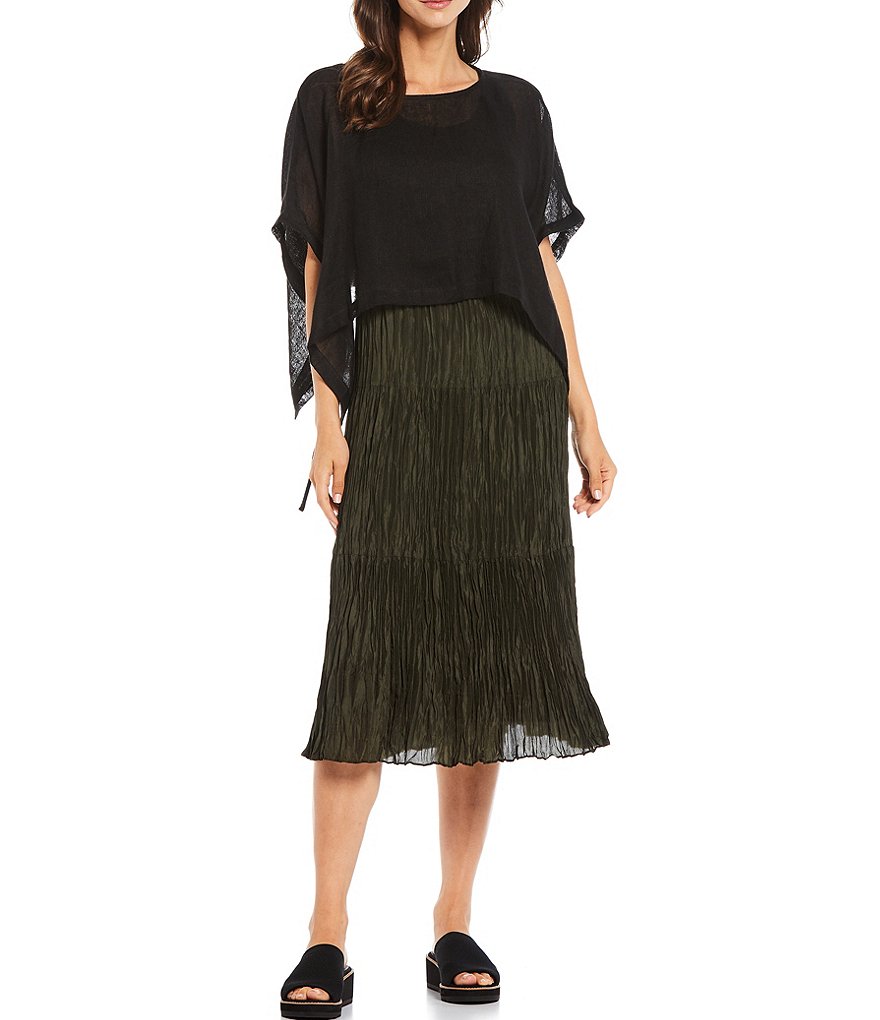 Eileen Fisher Organic Linen Jewel Neck Cropped Poncho