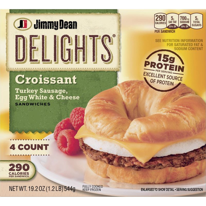 Jimmy Dean Delights Turkey Sausage, Egg Whites, & Cheese Frozen Croissant - 4ct