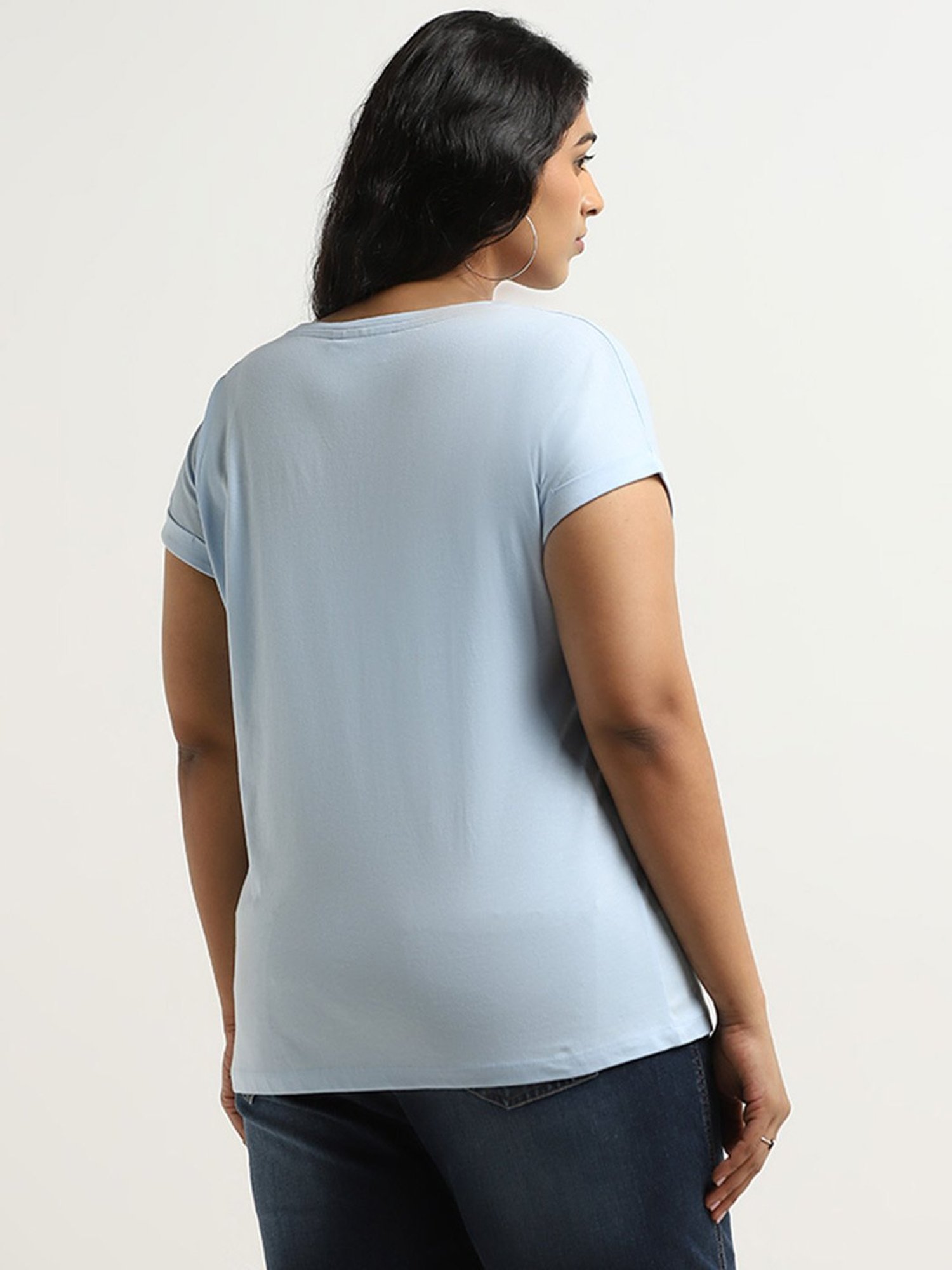 Gia by Westside Light Blue Floral Printed T-Shirt