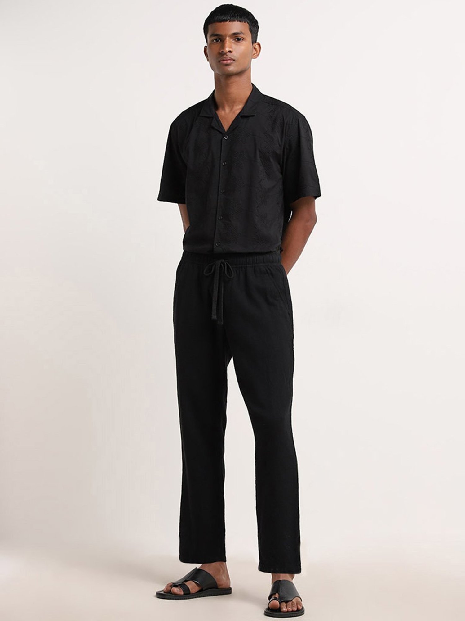 ETA by Westside Black Floral Embroidered Relaxed Fit Shirt