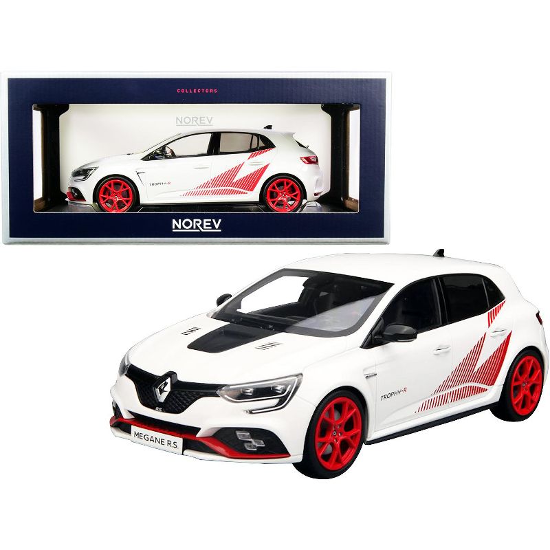 2019 Renault Megane R.S Trophy-R White with Red Graphics and Wheels 1/18 Diecast Model Car by Norev
