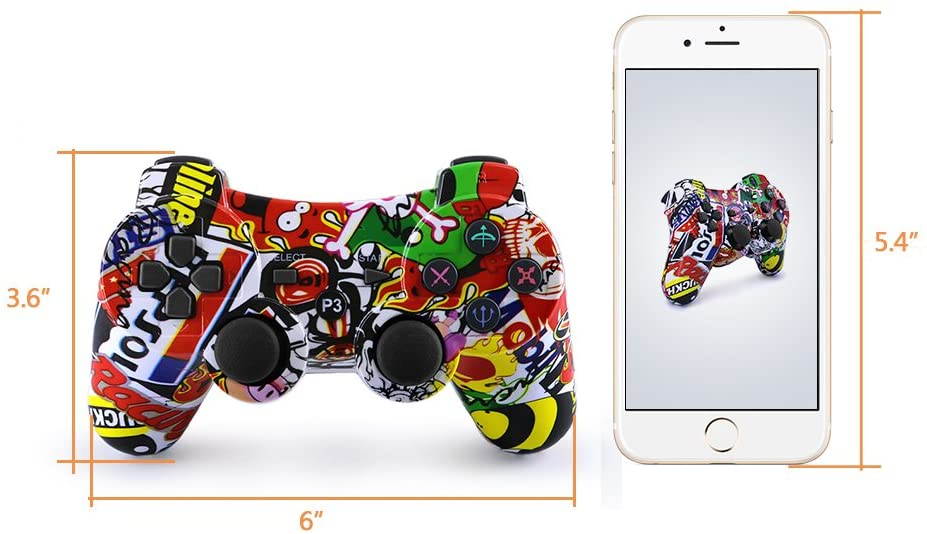 CUUWE PS3 Controller Wireless Dualshock Remote/Gamepad for Sony Playstation 3 Bluetooth PS3 Games,PS3 Controller,PS3 Remote PS3 Sixaxis Joystick with Charging Cable (Graffiti)