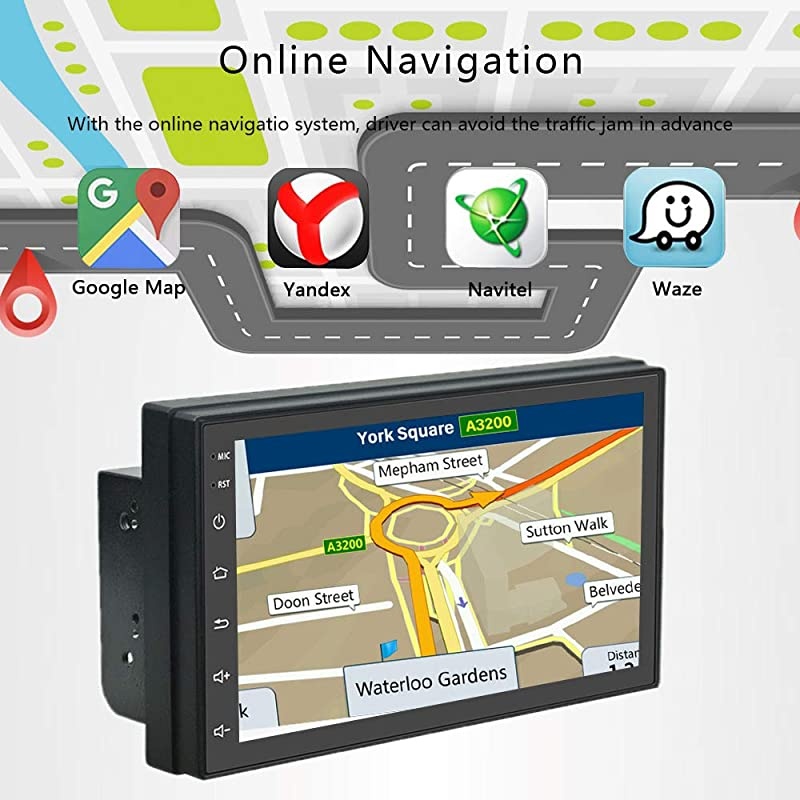 Double Din Car Radio GPS Navigation Android Car Stereo 7 Inch HD Touch Screen Car MP5 Player Dual USB AUX in Support Bluetooth WiFi GPS FM Radio AndroidiOS Mirror Link with Rear Camera