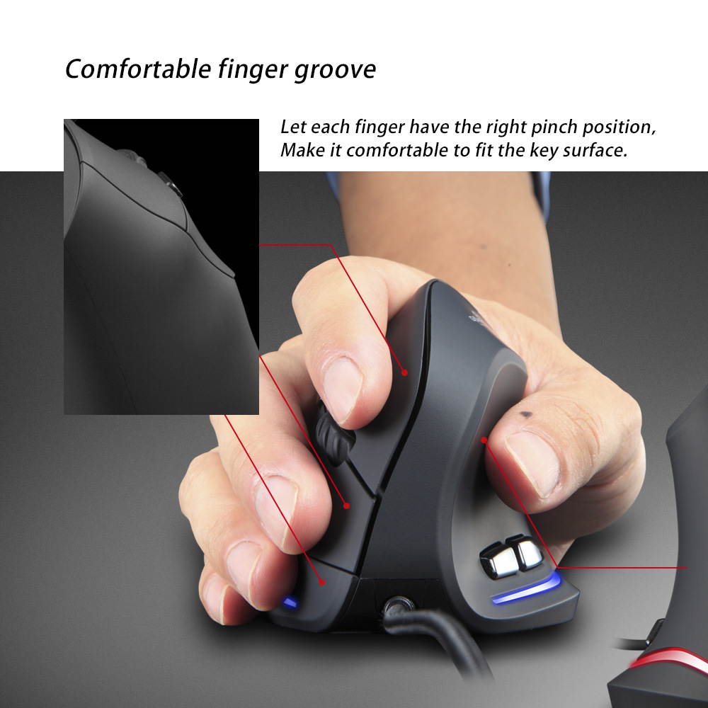 USB Wired Vertical Optical Gaming Mouse Ergonomic 4 Gears 3200 DPI 6 Buttons Gaming Mice for Laptop Desktop PC Computer