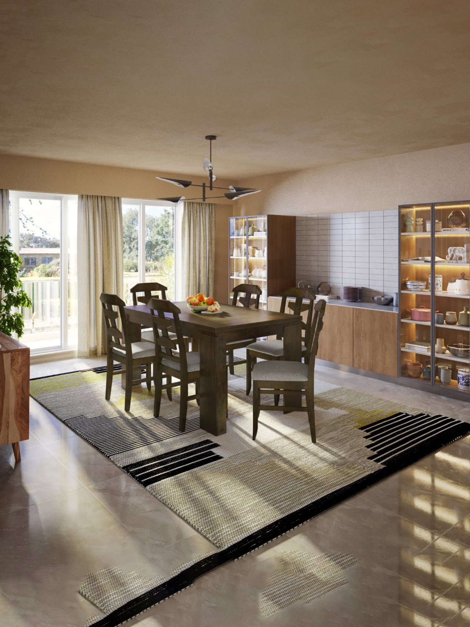 Godrej Interio Holly Dark Brown Rubber Wood 6 Seater Rectangular Dining Table