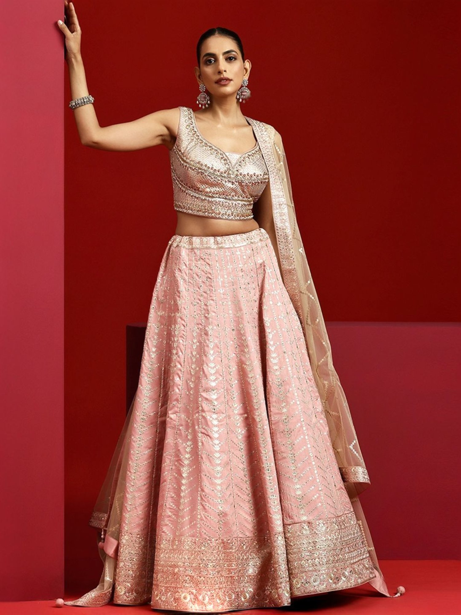 Libas Art Pink Embellished Lehenga Choli Set With Dupatta