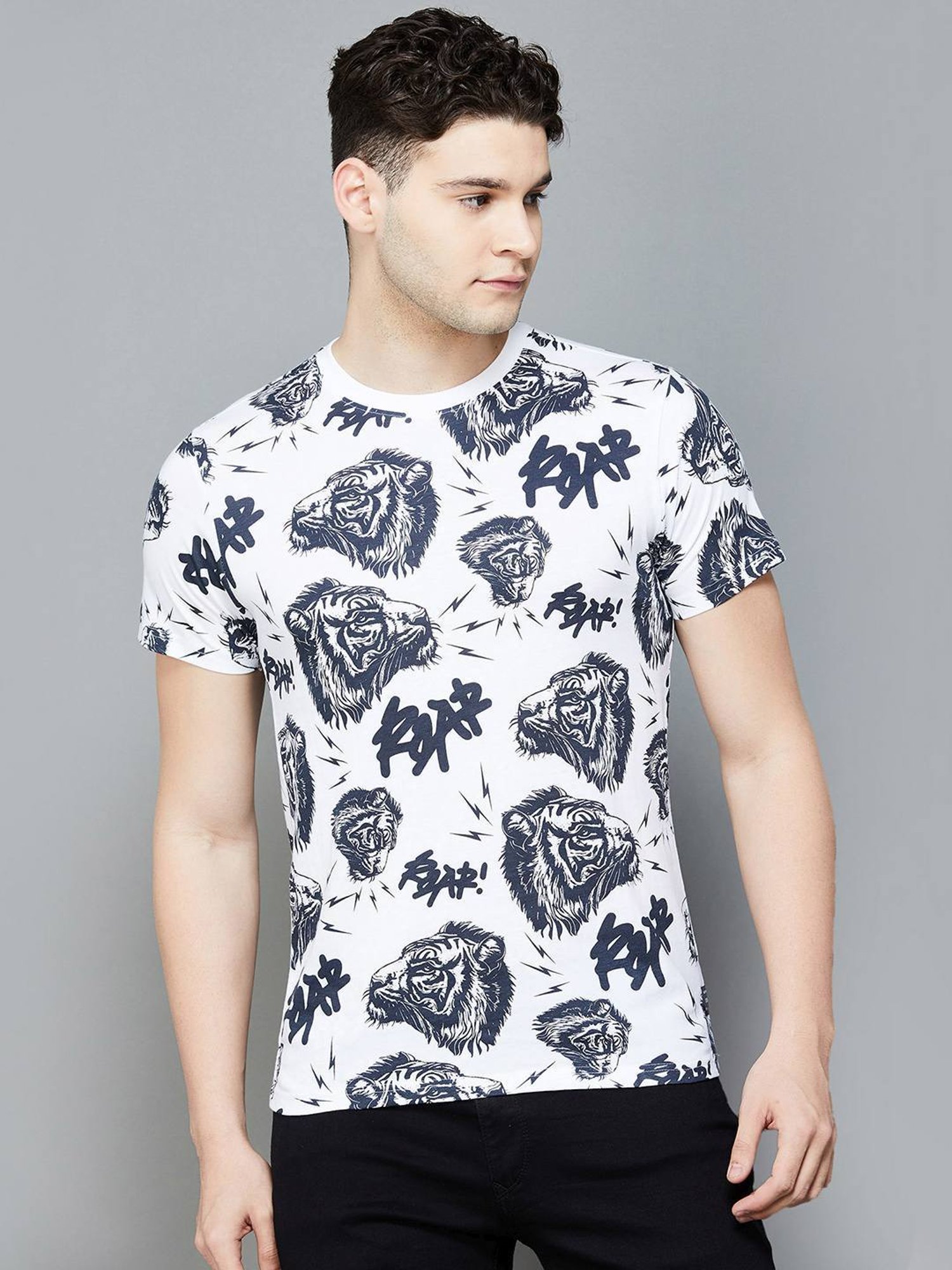 Forca By Lifestyle White Cotton Regular Fit Printed T-Shirt