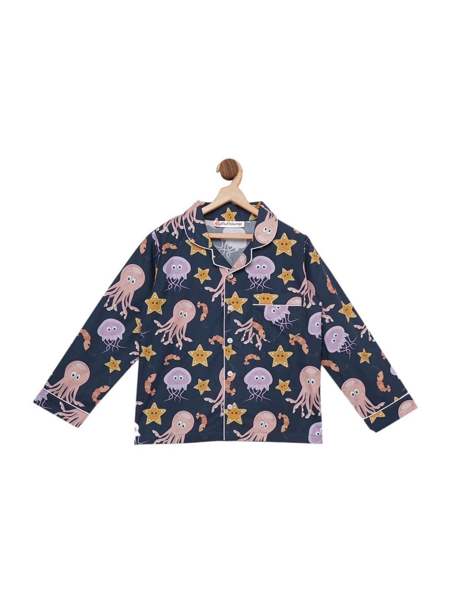 Fluffalump Boys Multicolor Cotton Printed Nightwear Top & Pants Set