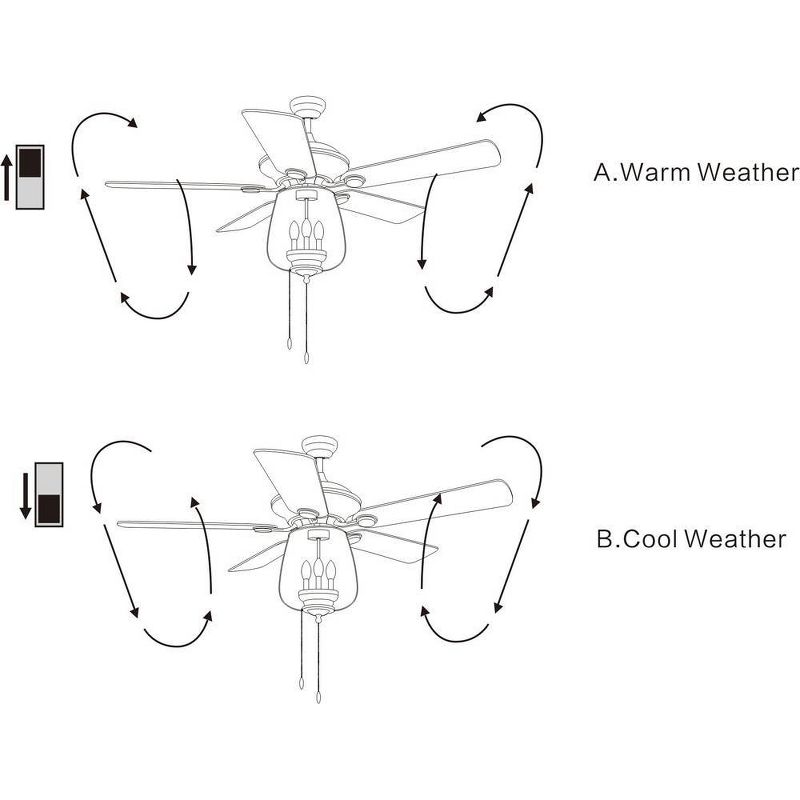 52" x 52" x 23" Tibwald Wood Glass 5 Blade Lighted Ceiling Fan Brown - Warehouse of Tiffany