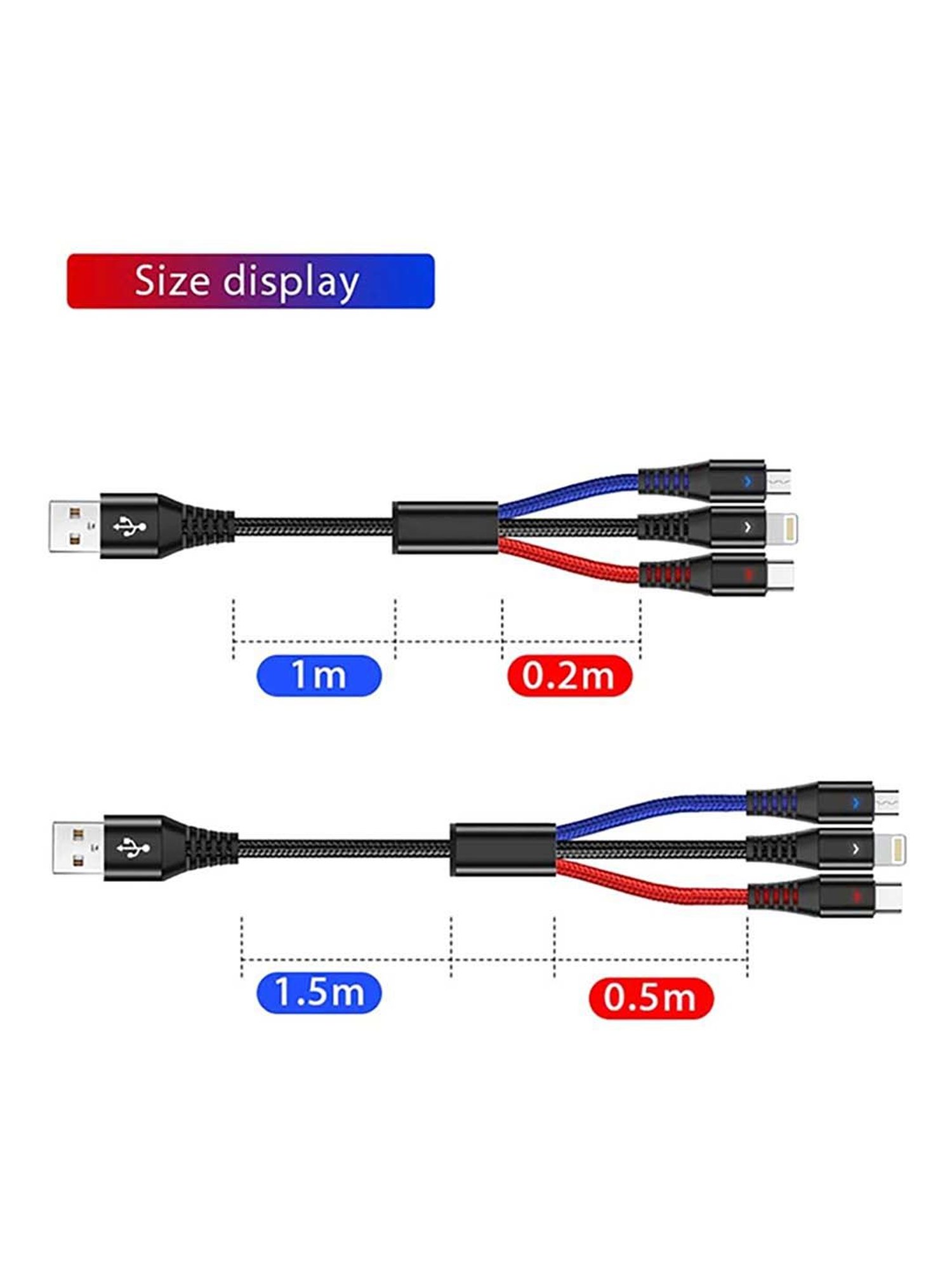 Moerdon MUC - 3in1 3.5A Fast Charging USB Cable with Colorful Indicator (Multicolor)