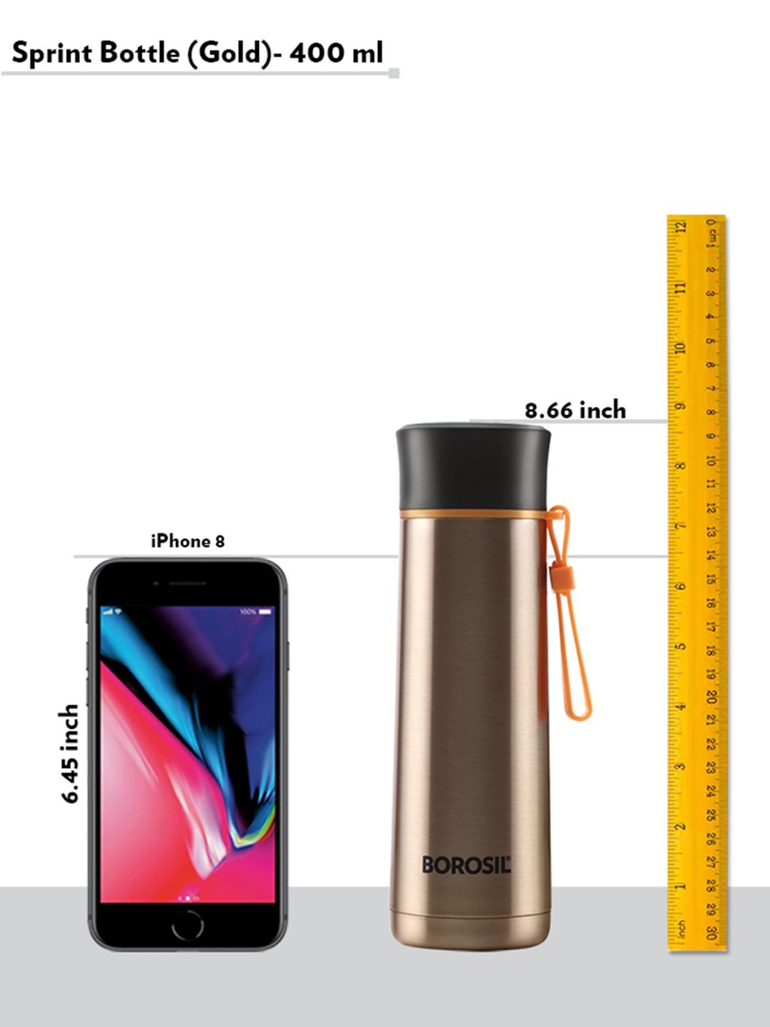 Borosil Gold Stainless Steel Hydra Sprint Vacuum Insulated Flask Water Bottle - 400 ml