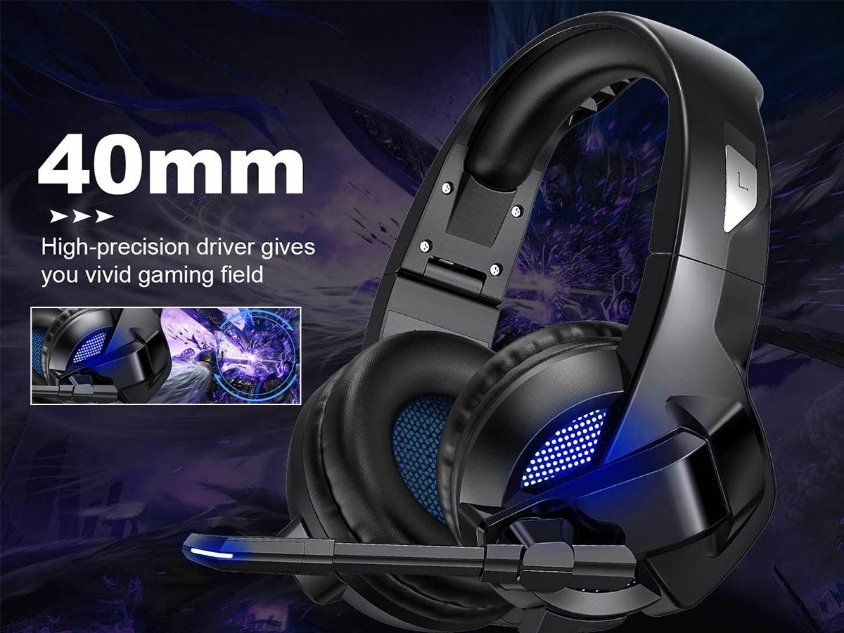 DQQ Gaming Headset for PS5, Gamer Headphones with Noise Canceling Microphone & LED Light,Stereo Game Sound Compatible with PSP/PS4/Laptop/PC/IOS/ANDROID