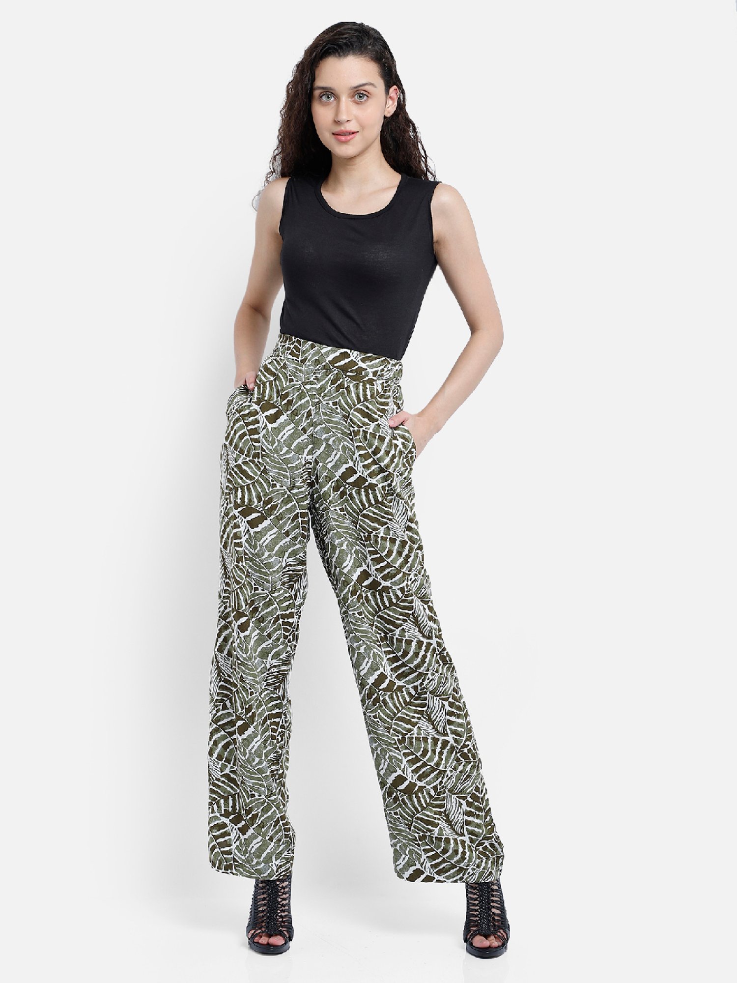 Aditi Wasan Green Tropical Print Regular Fit Mid Rise Palazzos