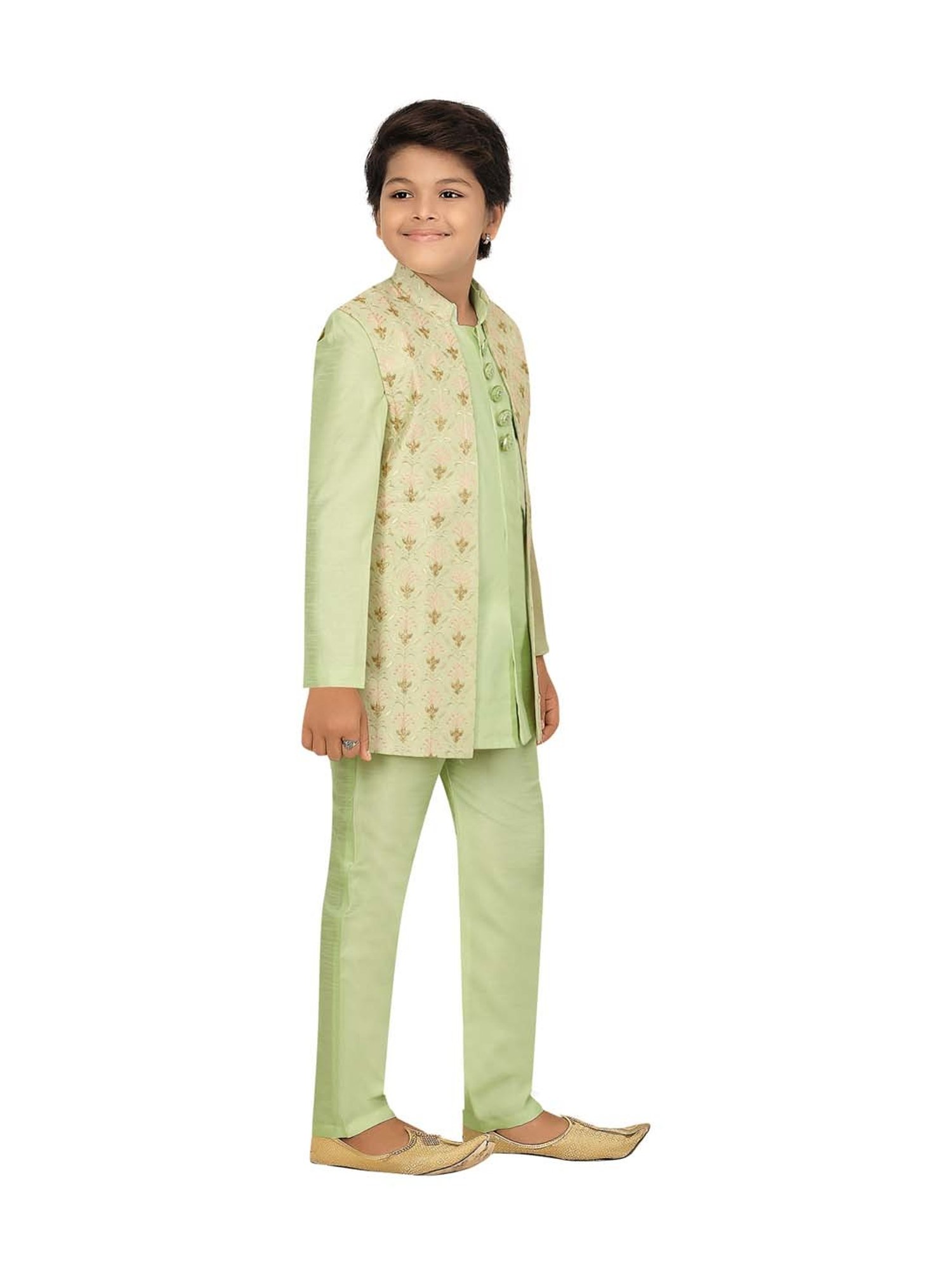 VASTRAMAY Boys Turquoise Floral Full Sleeves Indowestern