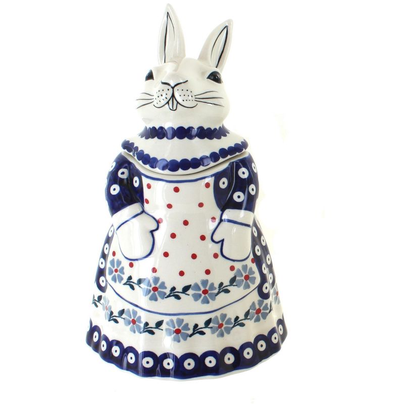 Blue Rose Polish Pottery Blue Violet Rabbit Cookie Jar