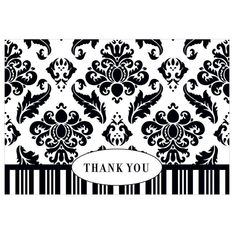 Damask Thank You Cards (50ct)- White/Black