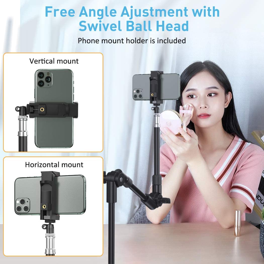 Webcam Stand Camera Mount with Phone Holder, KDD 25 Inch Foldable Flexible Gooseneck Clamp Table Mount for Cell Phone, Logitech C270 C922 C930e C920S C920 C615 C960 Brio, Gopro Hero 8 7 6 5 4