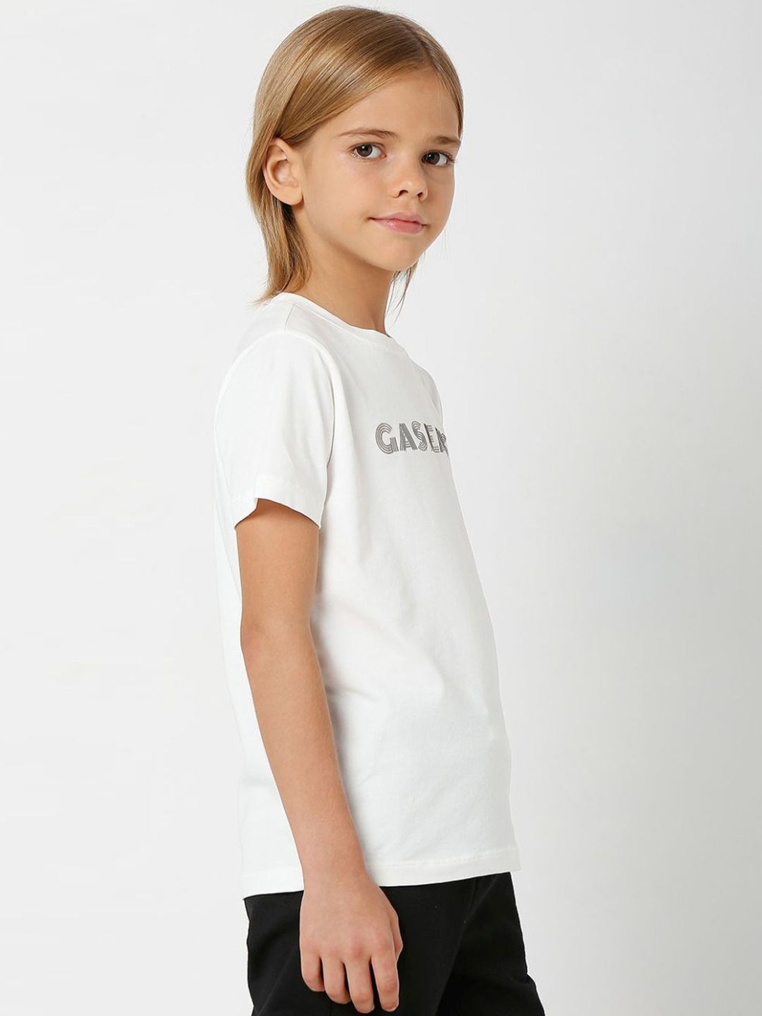 Gas Kids White Printed T-Shirt