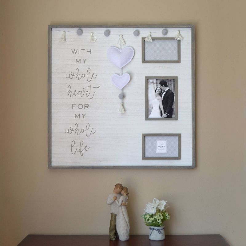 24" x 24" Three Opening My Whole Heart Collage Photo Display Gray - New View