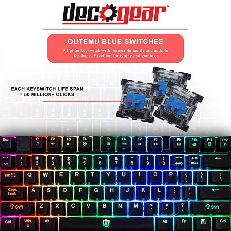 Mechanical Gaming Keyboard | Anti-Ghosting | Ergonomic Fixed Palm Rest | Full Customizable RGB Backlit | Carbon Fiber Design | Outemu Blue Switch | Wired | Black