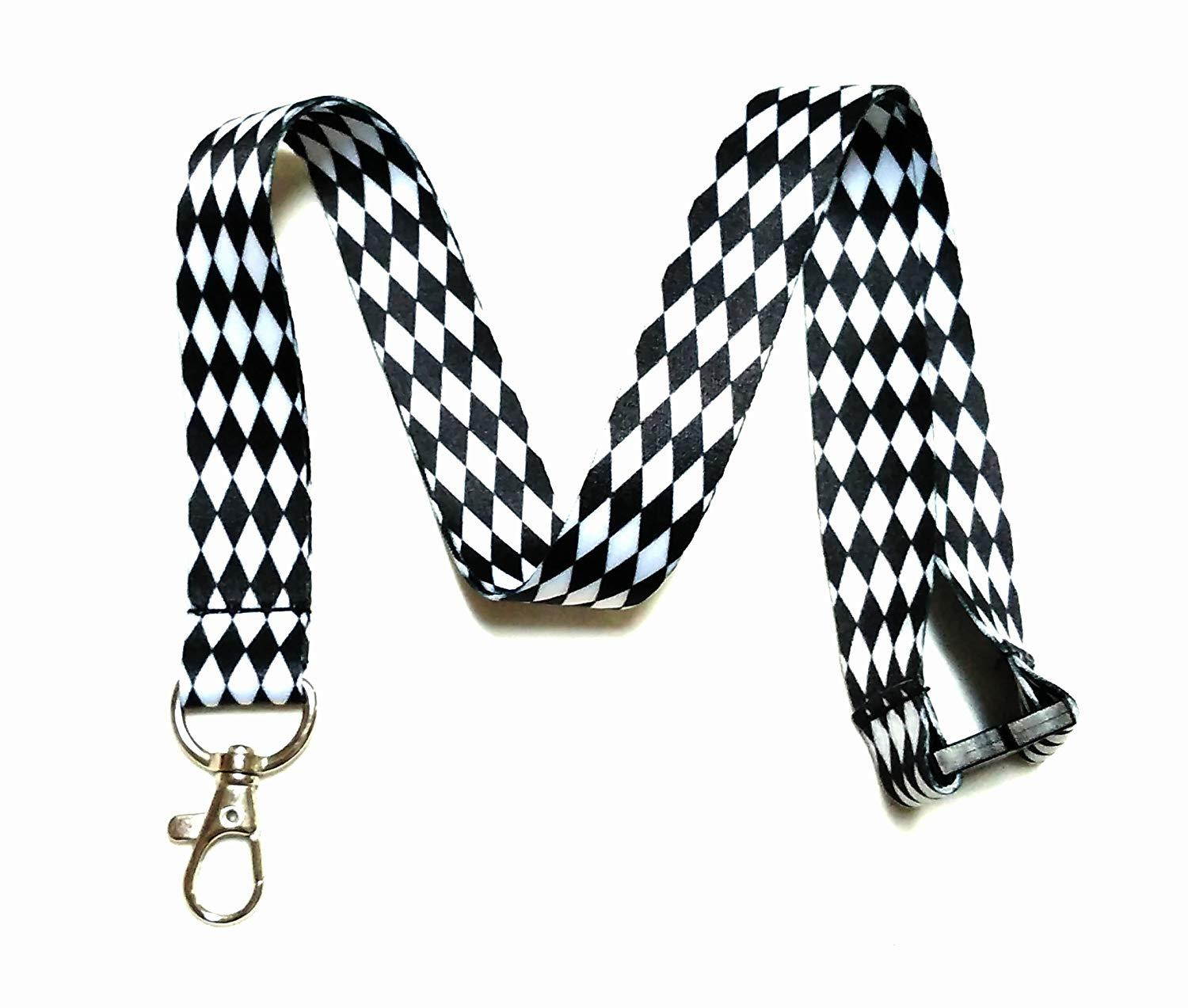 Break Away Black & White Print Lanyard Key Chain Id Badge Holder (Set of 8)