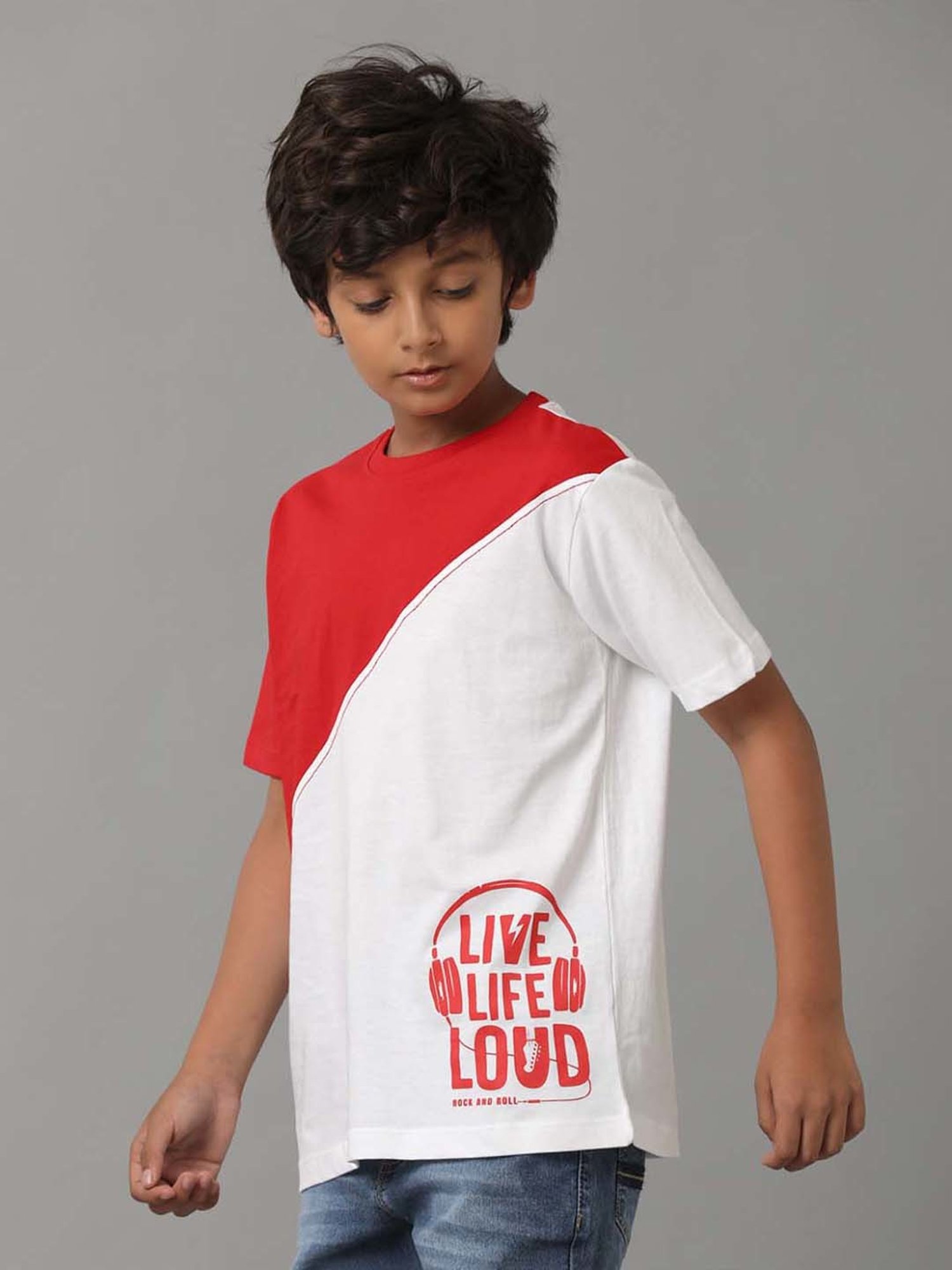 Under Fourteen Only Kids Red & White Cotton Printed T-Shirt