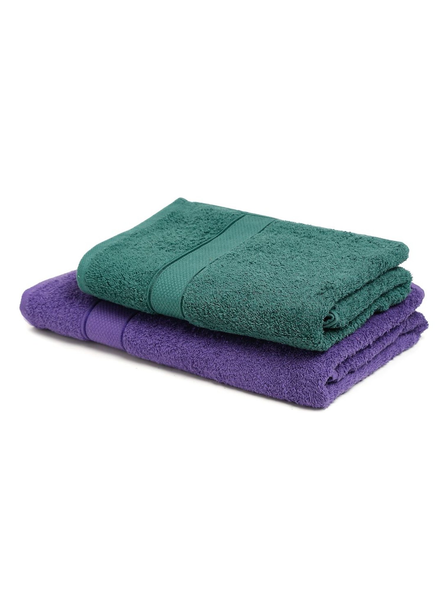 Creeva Violet & Dark Green 525 GSM Cotton Bath Towel Set of 2