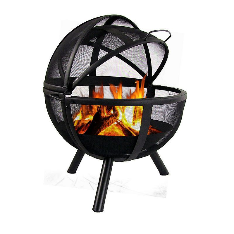 Sunnydaze Outdoor Portable Camping or Backyard Flaming Sphere Ball Fire Pit with Built-In Spark Screen - 30" - Black