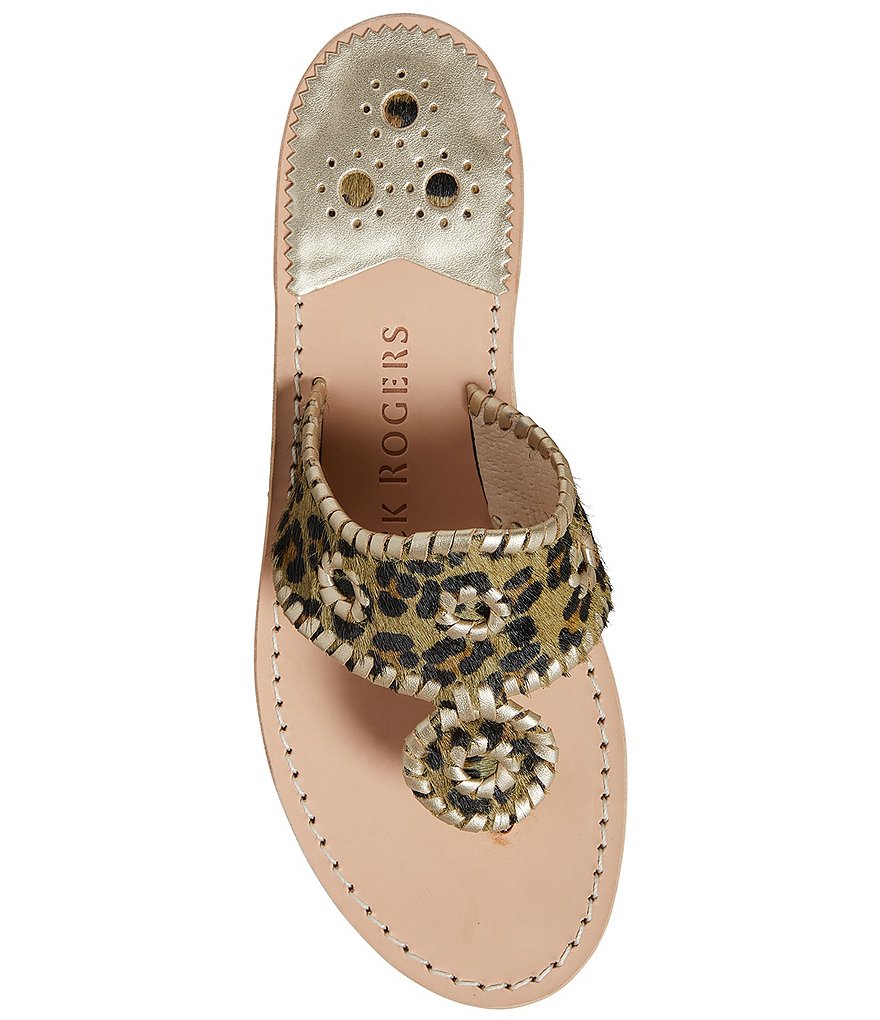 Jack Rogers Jacks Leopard Print Calf Hair Thong Sandals