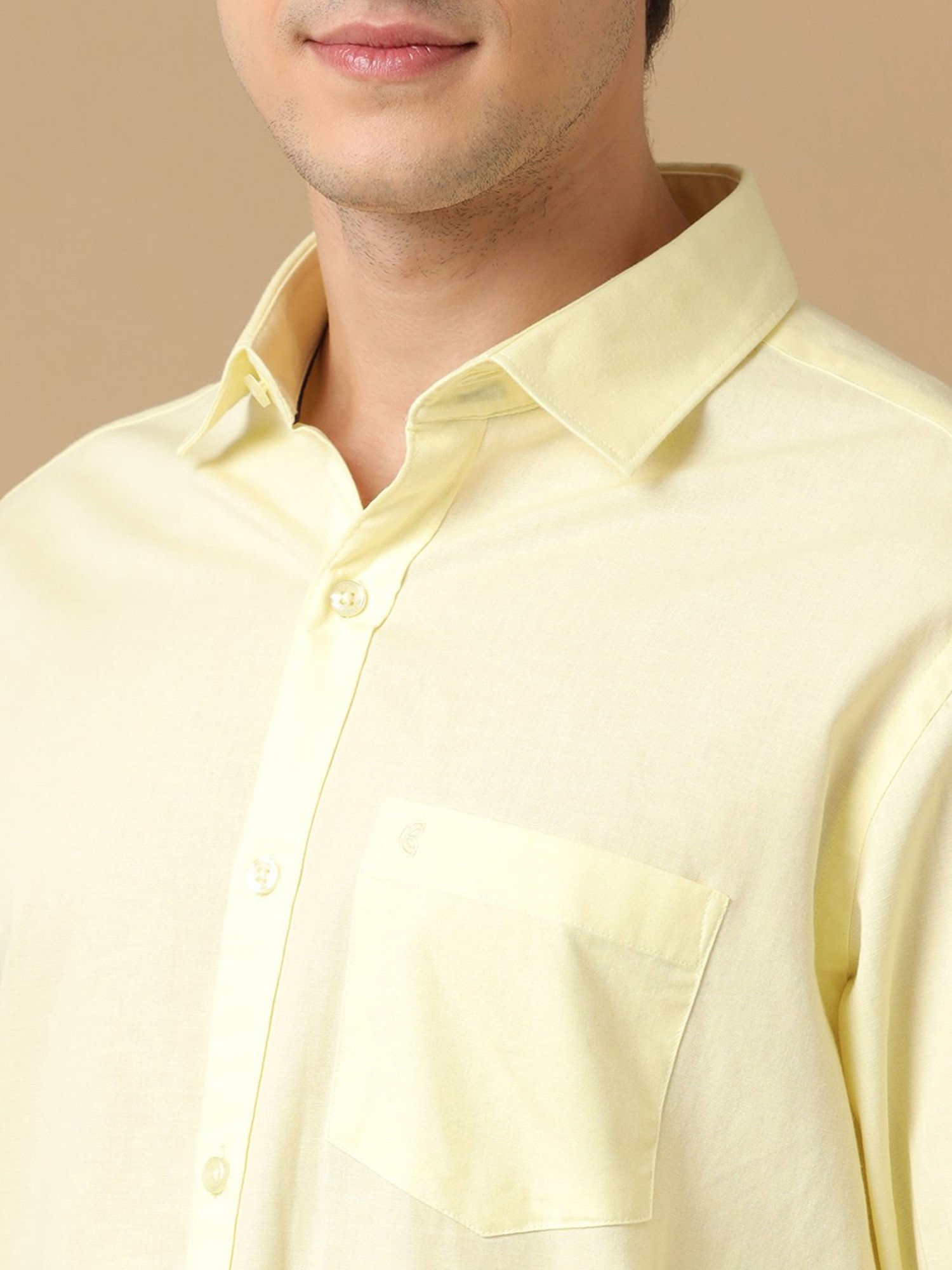 CAVALLO by Linen Club Lime Yellow Contemporary Fit Shirt