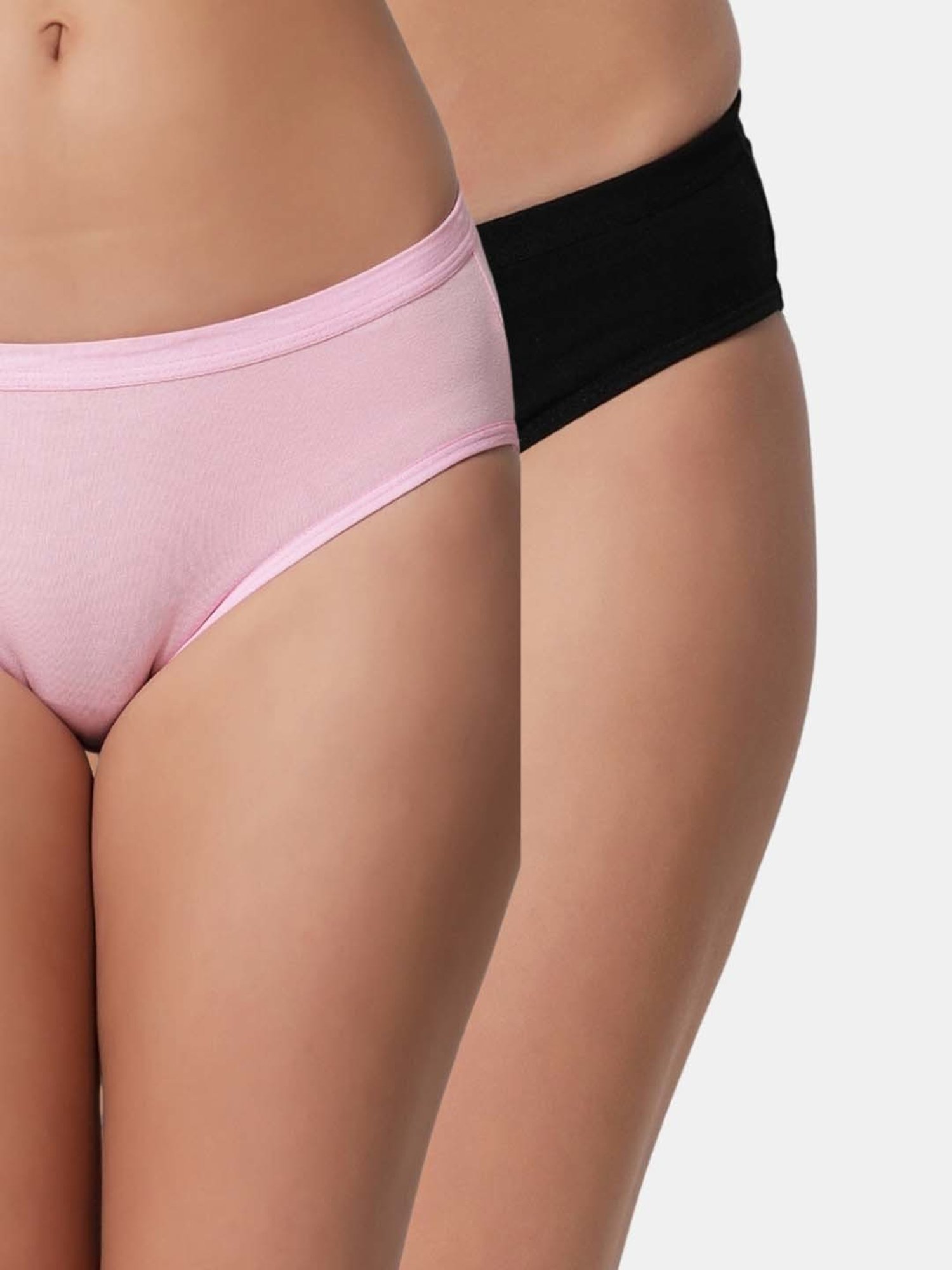 Bleeding Heart Black & Pink Plain Panties - Pack Of 2