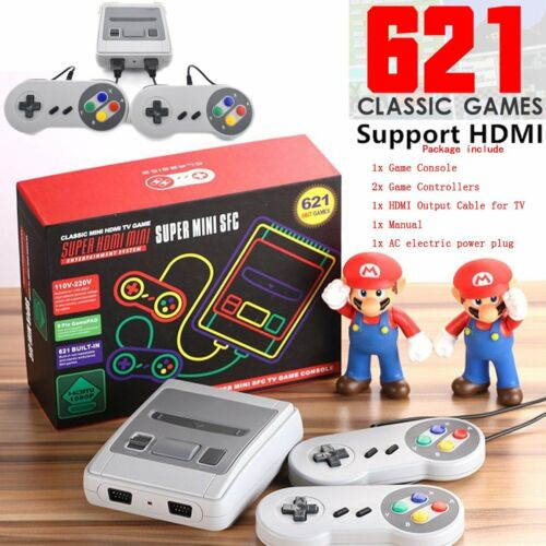 Classic Mini Retro Console: Super 8 Bit  Entertainment System TV VIDEO GAMES CONSOLE, SMART HDMI CLASSIC BUILT IN 621 GAMES 2 CONTROLLER