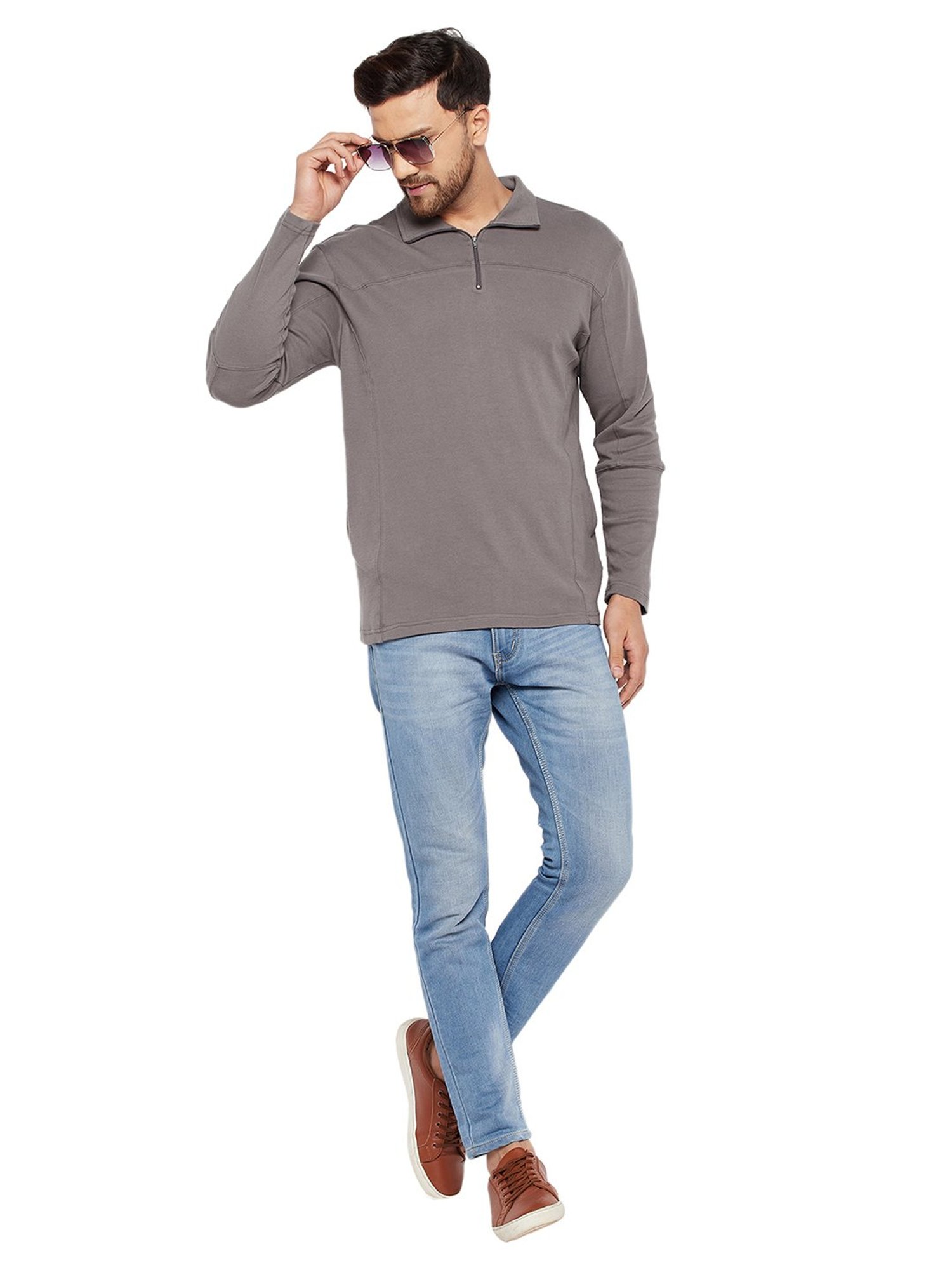 Hypernation Grey Relaxed Fit Cotton Polo T-Shirt