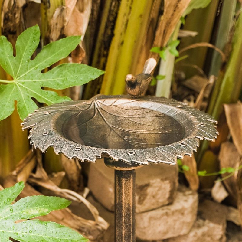 35" Lightweight Plastic Outdoor Leaf Design Birdbath and Birdfeeder Bronze - XBrand