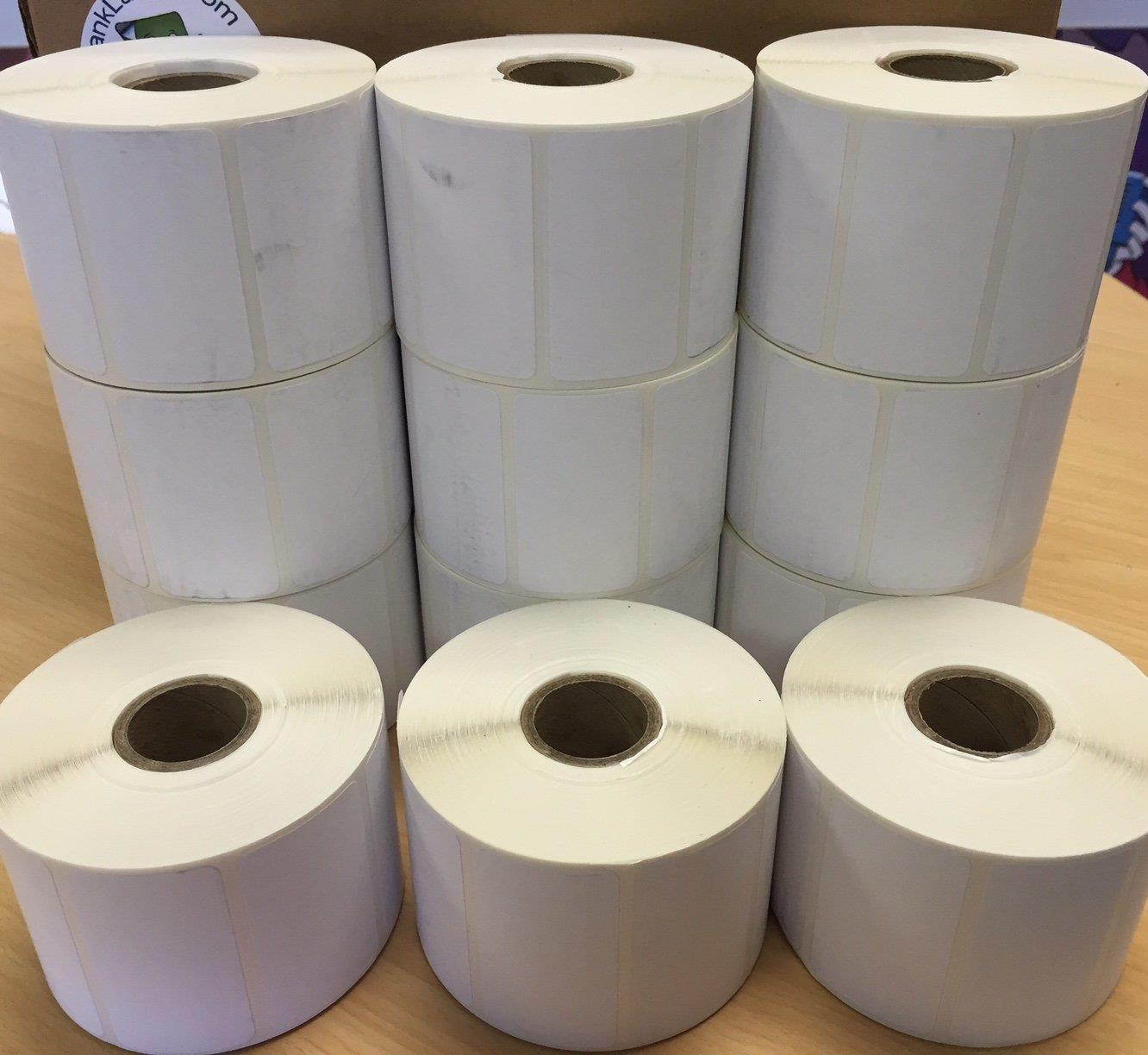 2.25 x 1.25 Thermal Labels Direct. Blank Labels Brand. Zebra Eltron LP2844 ZP Compatible. 1" Core. 1,000 Labels Per Roll (12 Rolls)