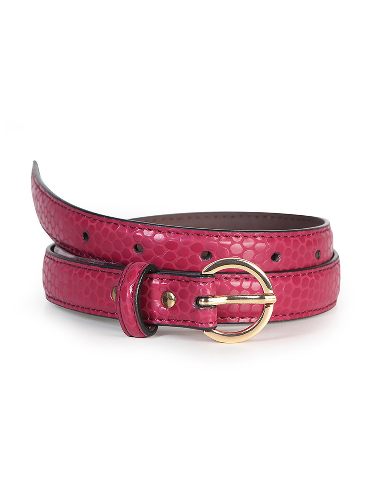 Bonjour Red Textured Casual Belt For Women