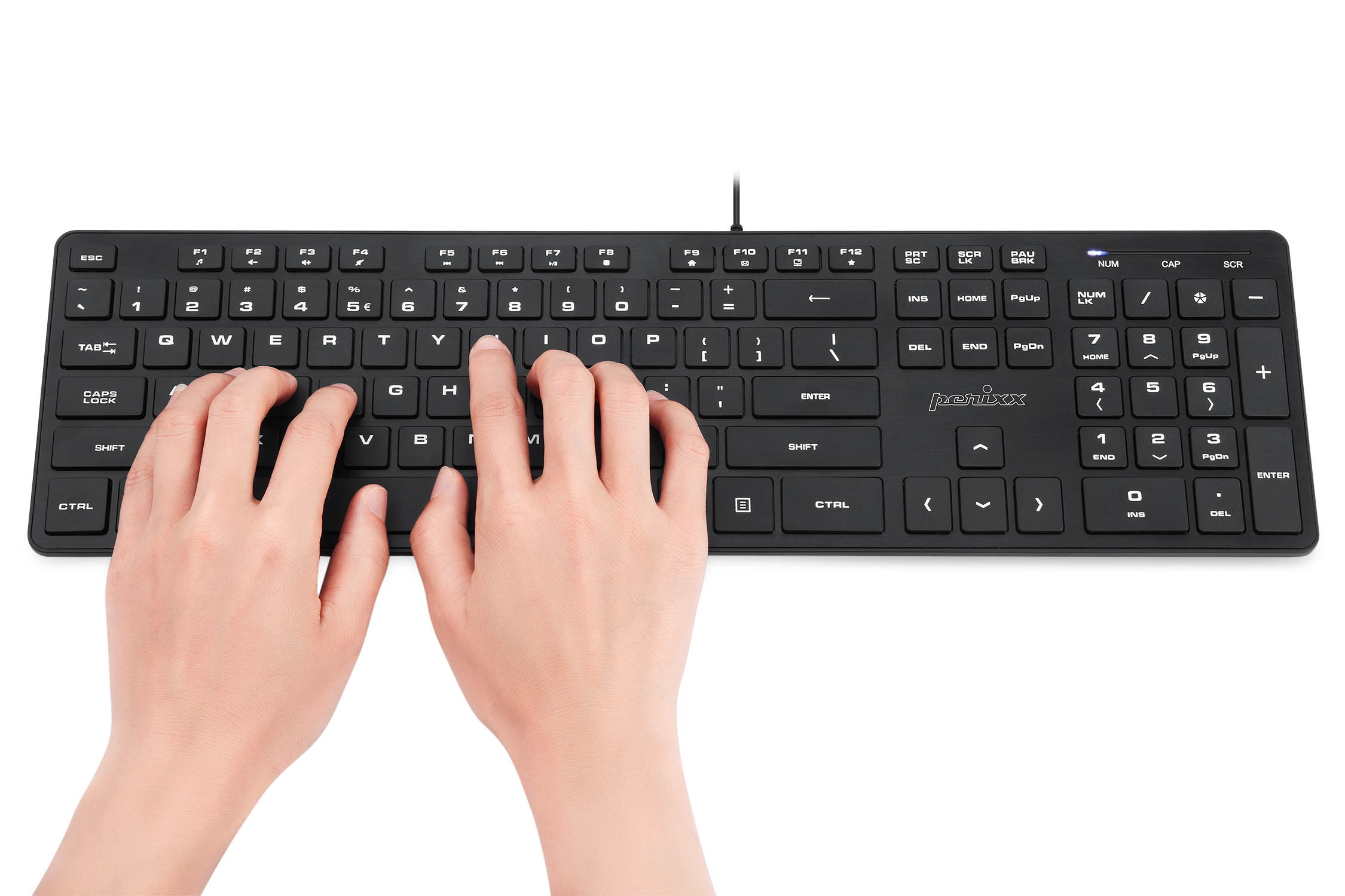 Perixx PERIBOARD-212 Wired USB Slim Standard Keyboard, Silent Scissor Key Basic Design Keyboard, Aluminum Black, Full US Layout