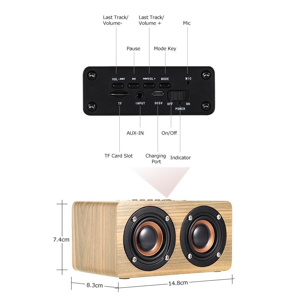 W5 Red Wood Grain Speaker Bluetooth 4.2  Light