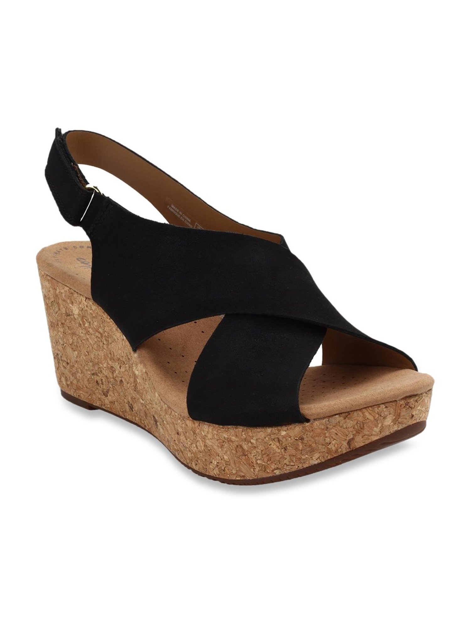 Clarks Women's Annadel Eirwyn Black Back Strap Wedges