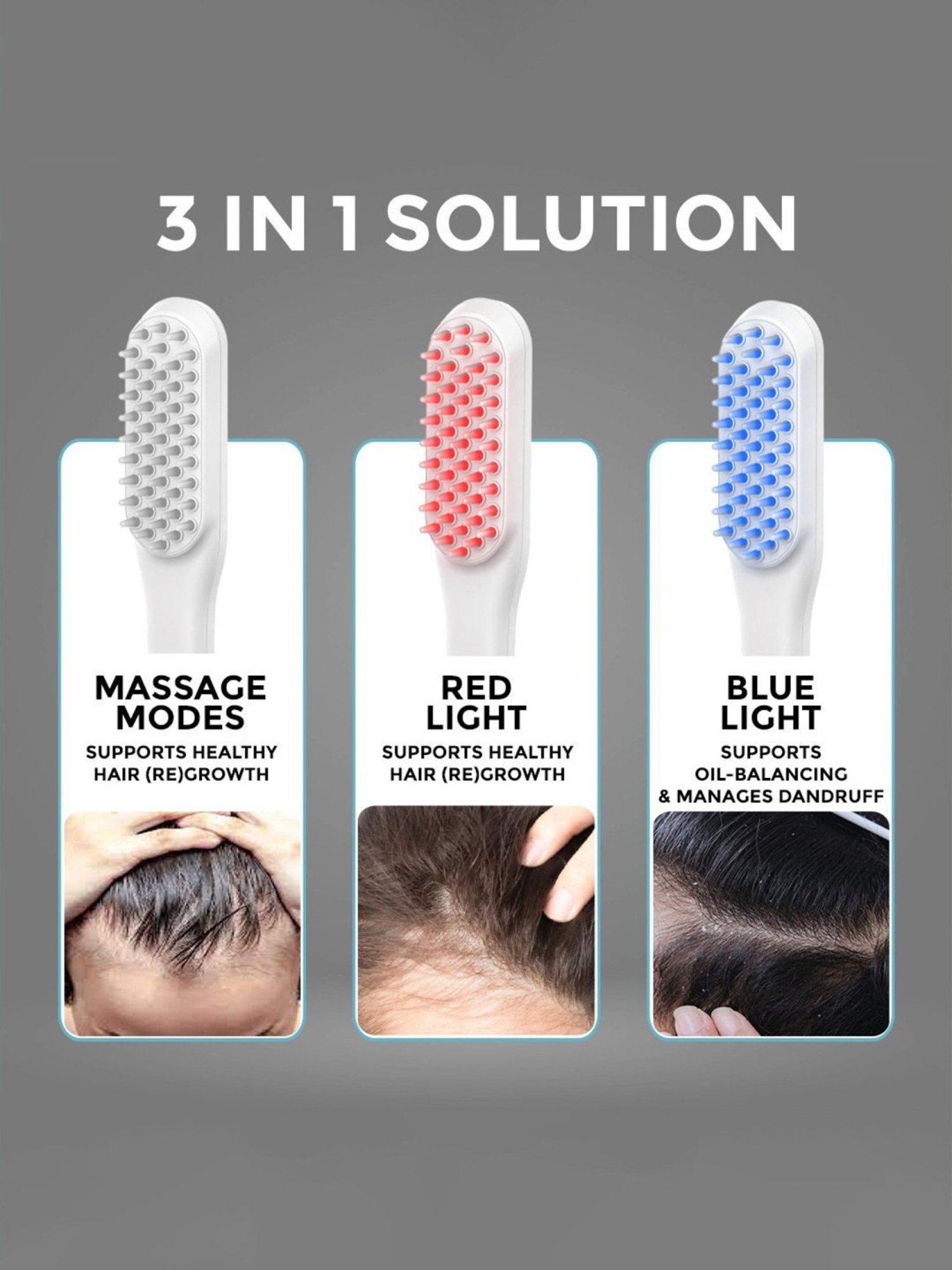 Winston Rechargeable Led Comb for Hair Growth, Vibration Scalp Massage - White