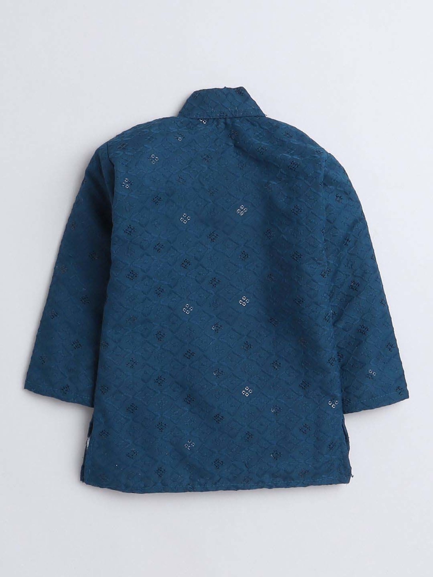 Fourfolds Boys Turquoise Cotton Embroidery Full Sleeves Kurta Set