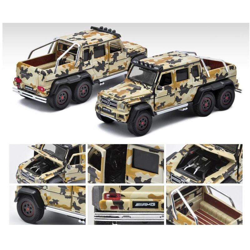 Mercedes Benz G63 AMG 6x6 Pickup Truck w/Spotlight Brown Woodland Camo "1st Special Edition" 1/64 Diecast Model Car by Era Car