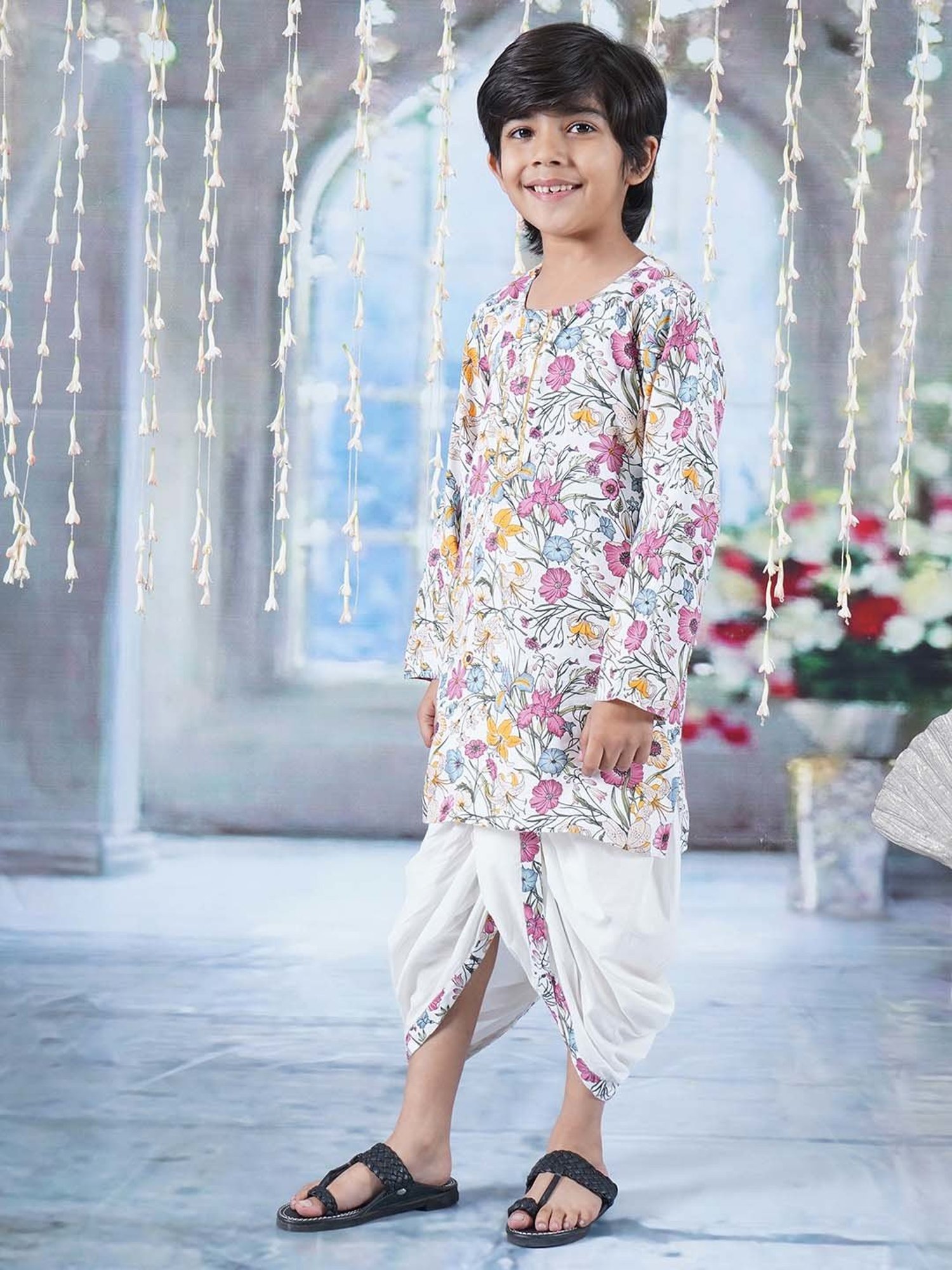 Little Bansi Multicolor Cotton Floral Print Full Sleeves Kurta Set