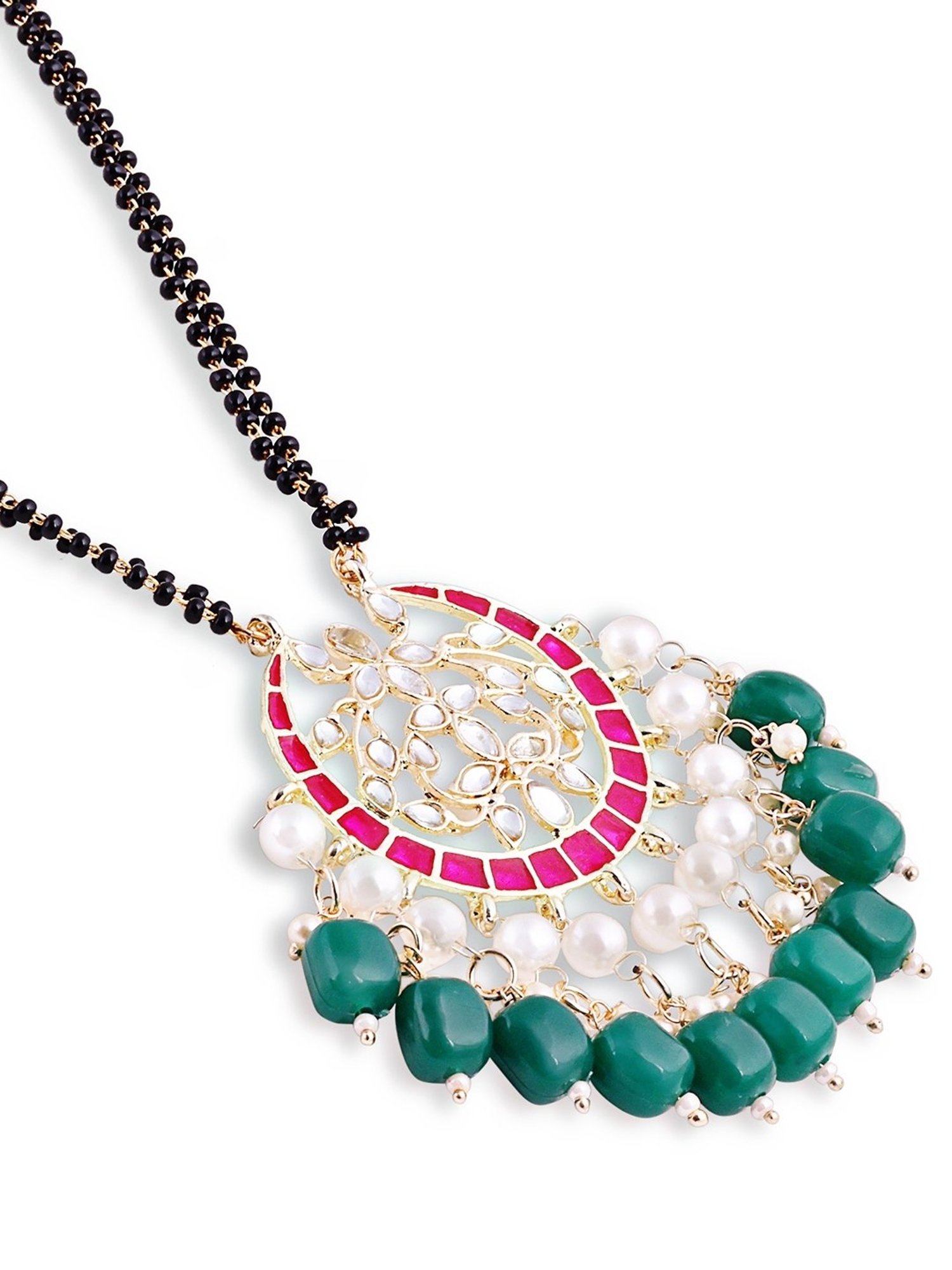 Abdesigns Gold-Plated American Diamond & Black Beaded Mangalsutra