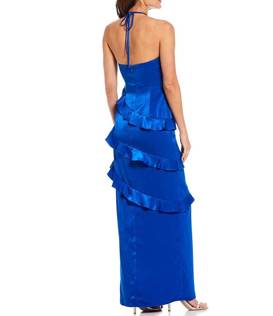 Aidan Aidan Mattox Halter Neck Asymmetrical Tier Gown
