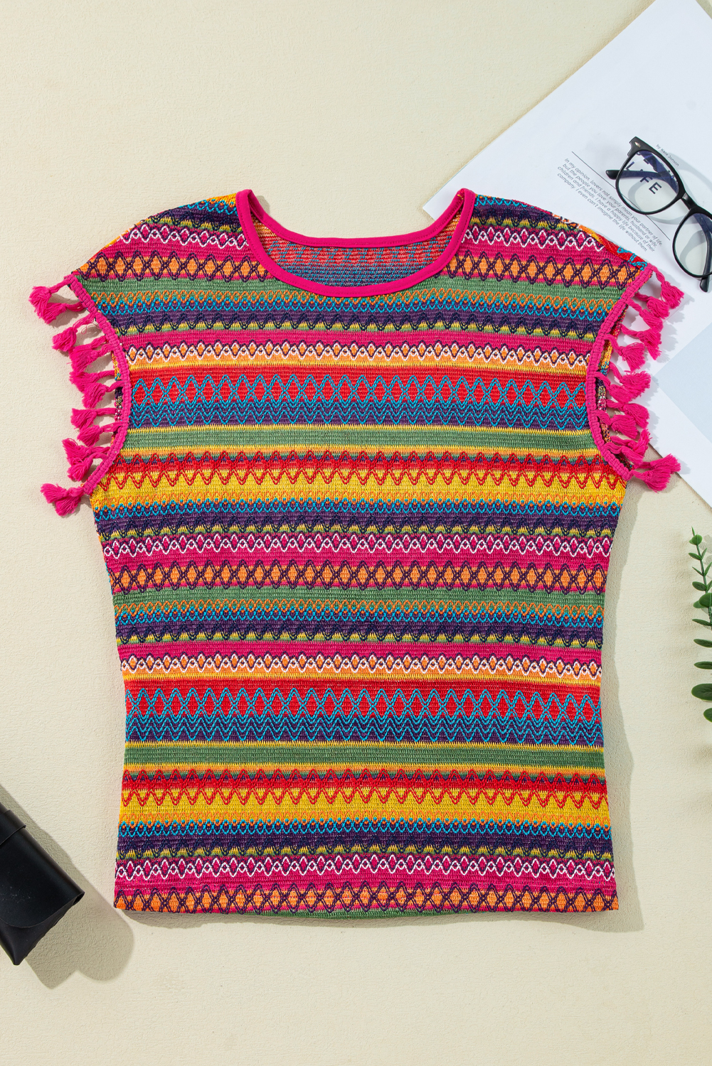 Red Cheetah Print Casual Short Sleeve Crew Neck T Shirt