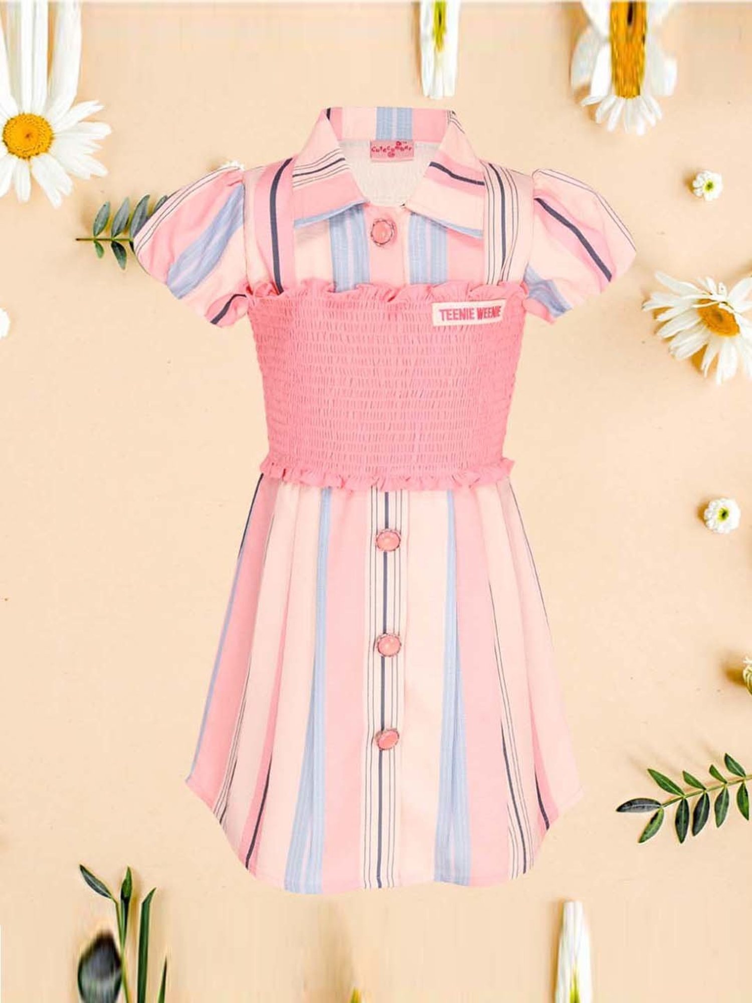 Cutecumber Kids Pink & Blue Striped Dress