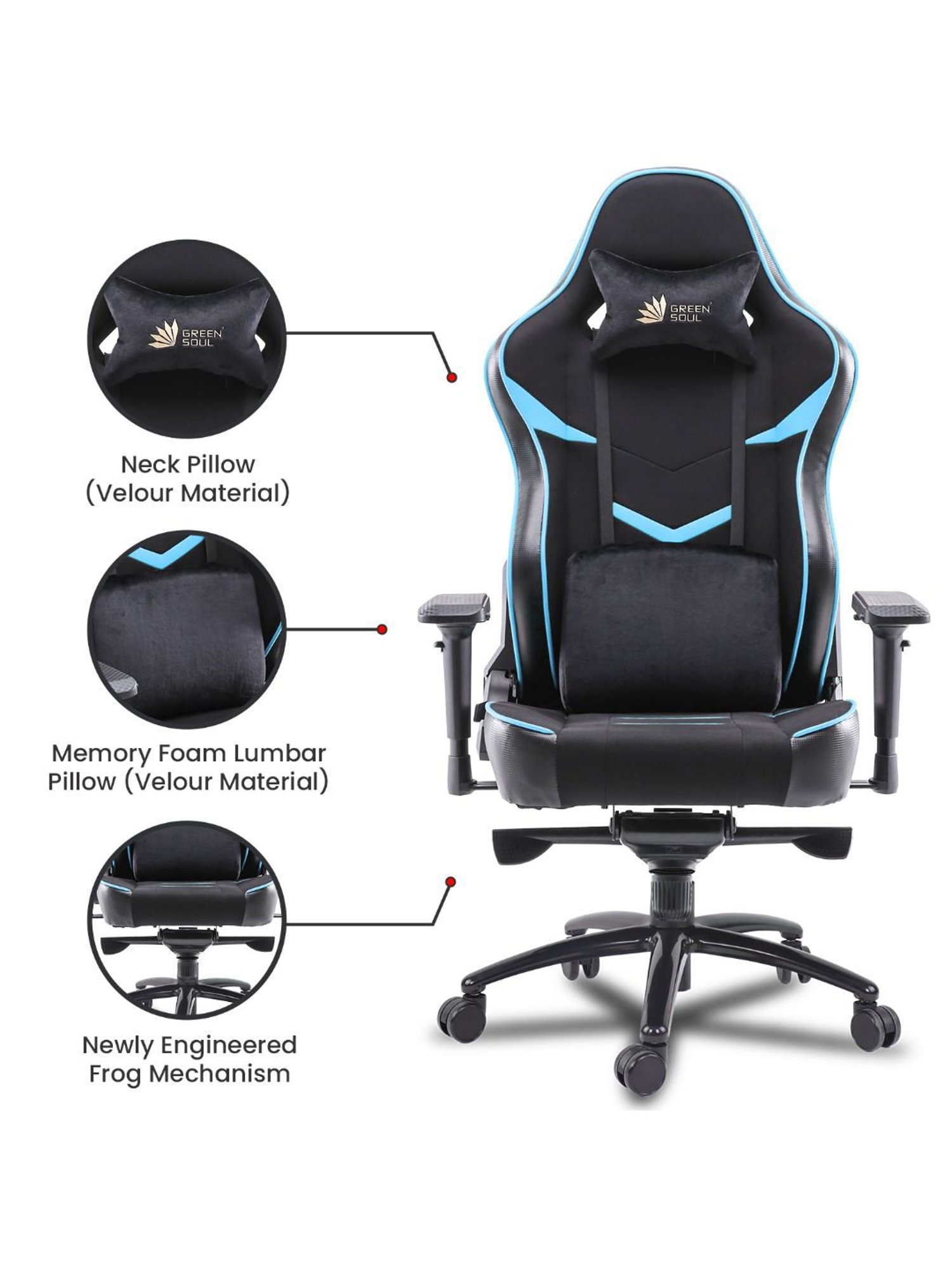 Green Soul Monster T Black & Blue PU Leather Premium Gaming Chair
