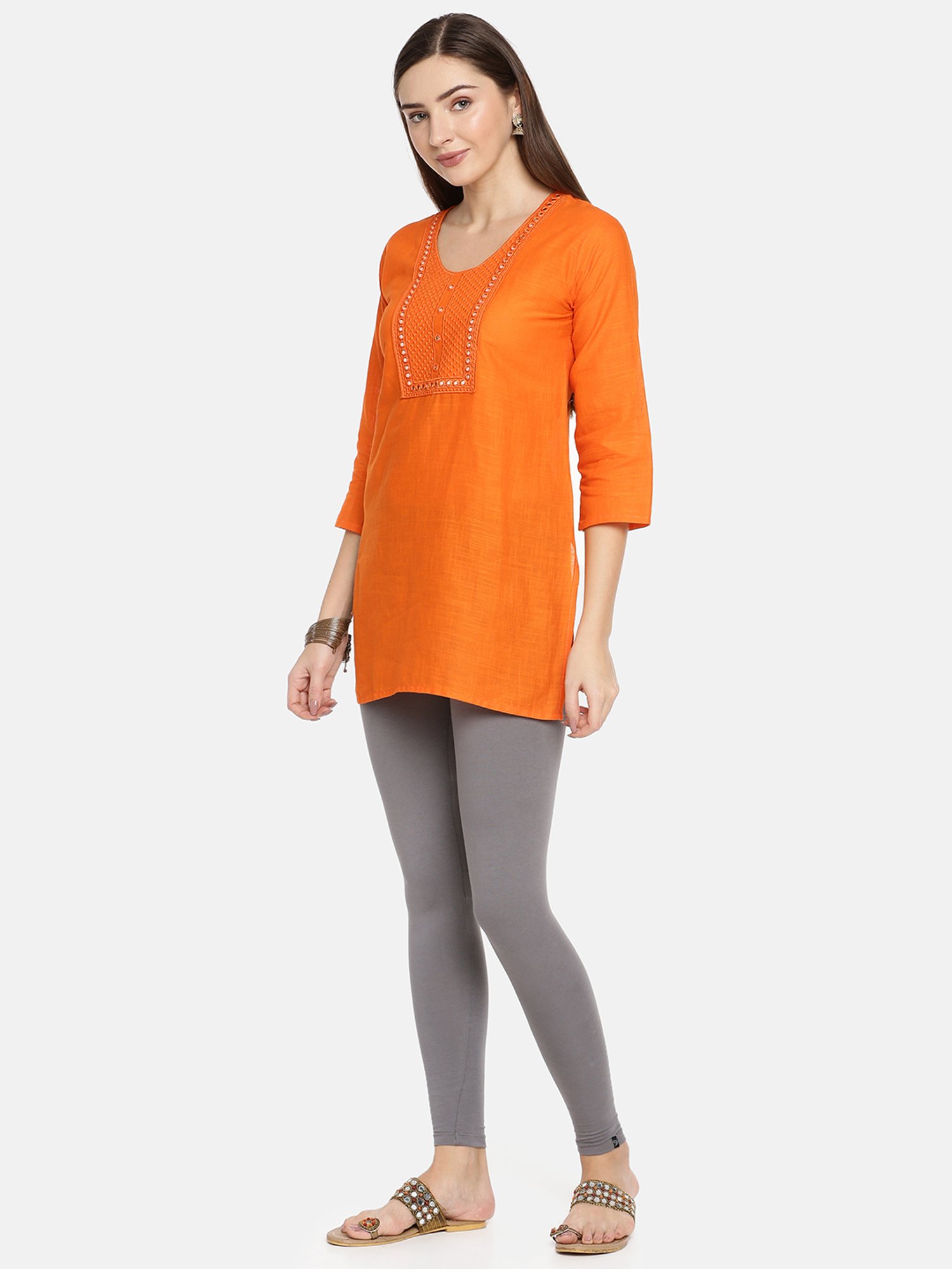 TWIN BIRDS Grey Cotton Ankle Length Leggings