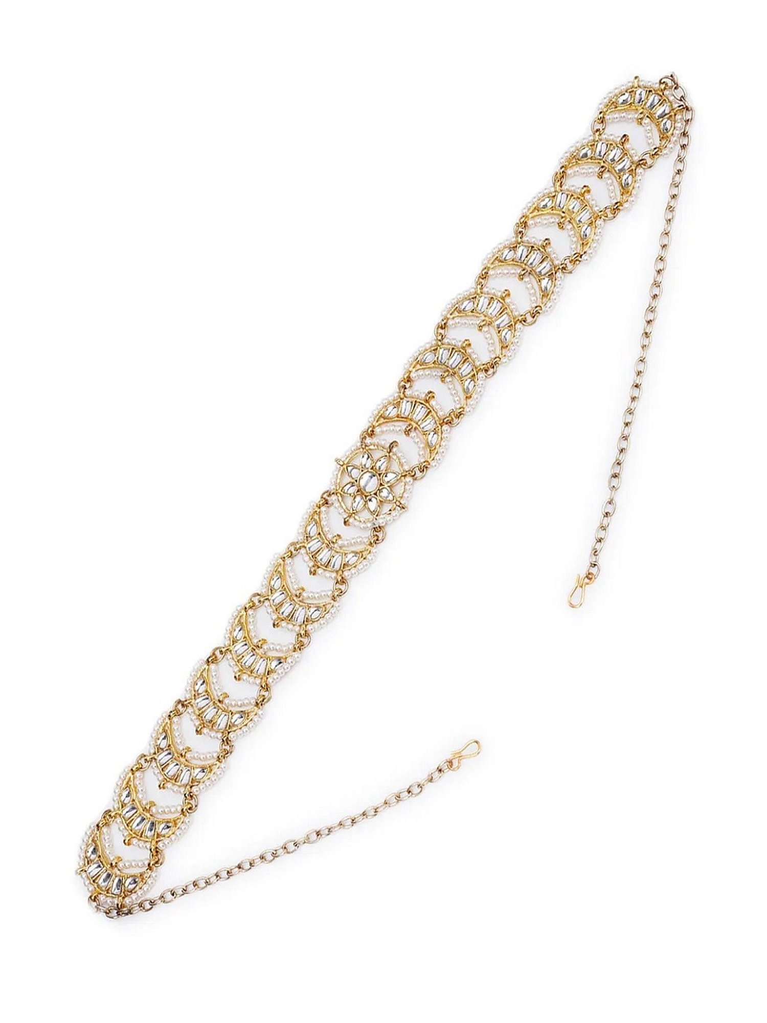 Oomph Gold Tone Kundan & Pearls Jadau Matha Patti & Maang Tikka - Set of 2